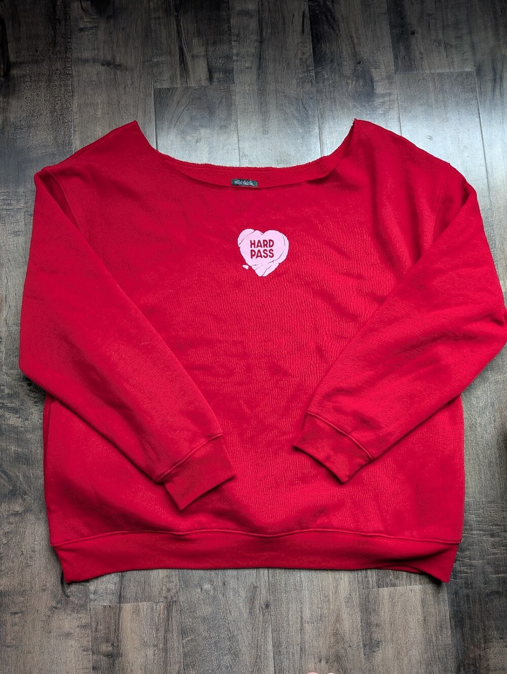 Wild Fable NWT Red Slouchy Off-The-Shoulder Hard Pass Heart Pullover XL